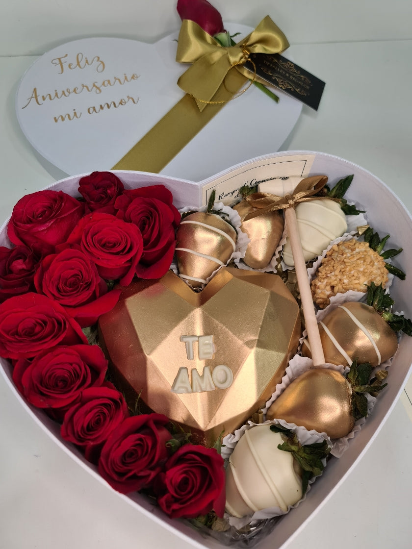 Groenlandia Lustre Lógico Caja con corazón 3D de chocolate, rosas, ferreros y fresas. – Detalles y  Regalos by Ana Arenas