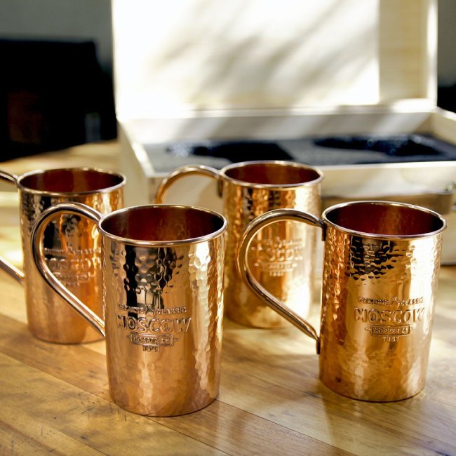 Full 100% Copper Hammered Cocktail Mugs Moscow Mule 4 Set of 