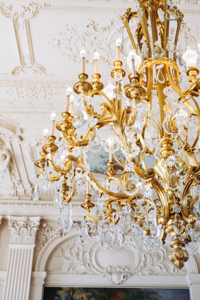 Opulent, gold, chandelier, trim, wealth, majestic, historic mansion