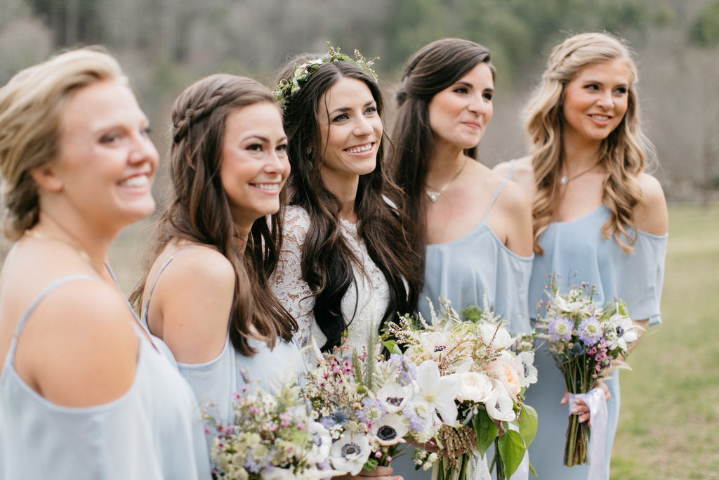 Bridesmaids, baby blue dress, floral, bridal party