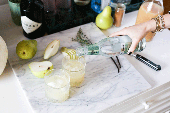 spiced pear gin and tonic, fall cocktails, Rhode Island, Loren Hope Studios