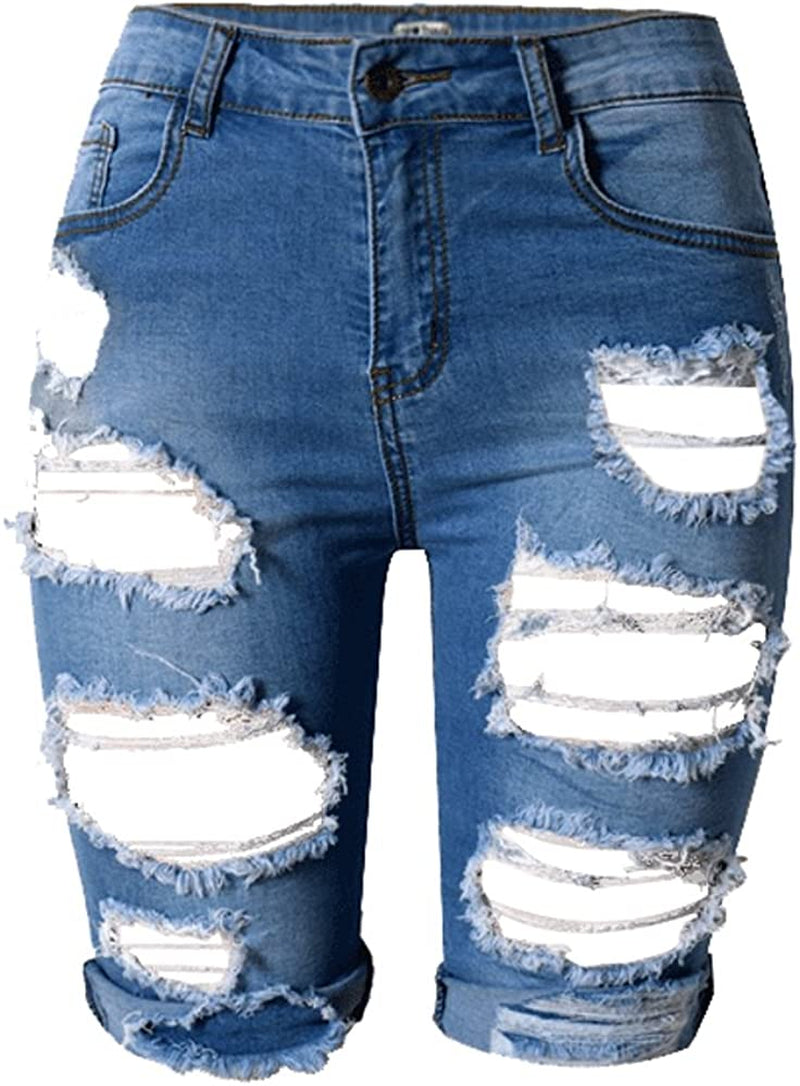 Womens High Waist Ripped Hole Washed Distressed Short Jeans – Whispers