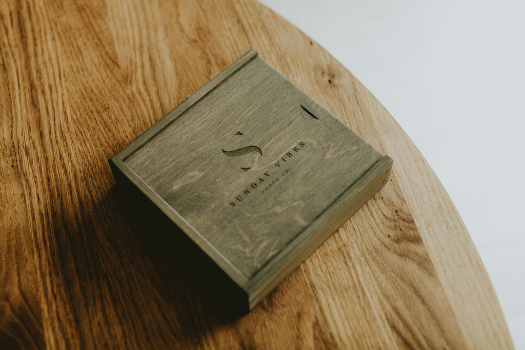 gray wooden box for prints