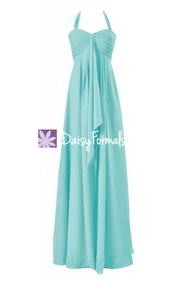 Empire Beach Wedding Party Dress Long Aqua Halter Chiffon Bridesmaid Dress Bm892l