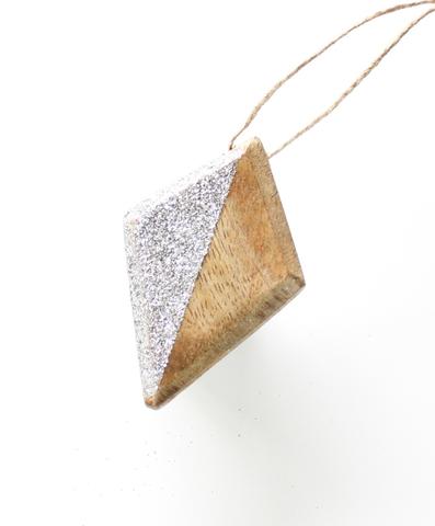 silver glitter and wood christmas decoration
