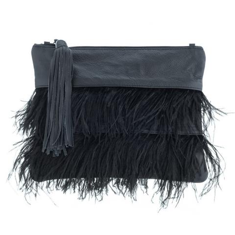 Feather and leather clutch handbag shop online Hall Greytown New Zealand