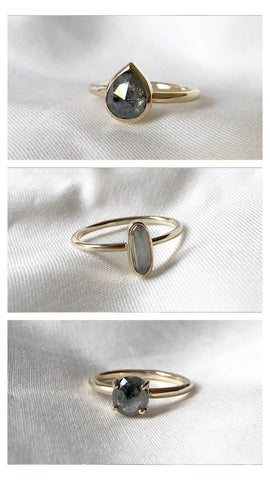New Solid Gold Grey Diamond Rings