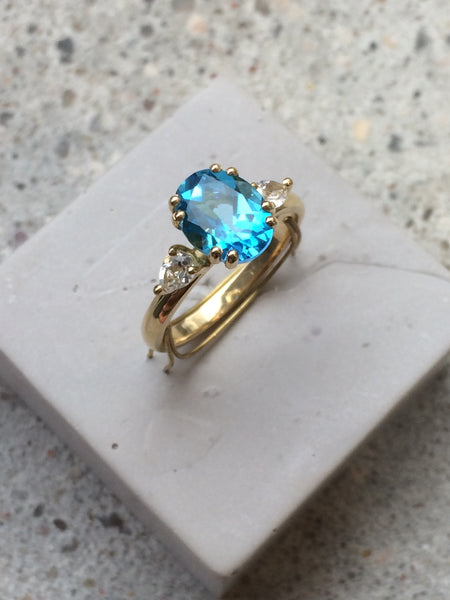 Blue Swiss Topaz & Diamond Engagement Ring