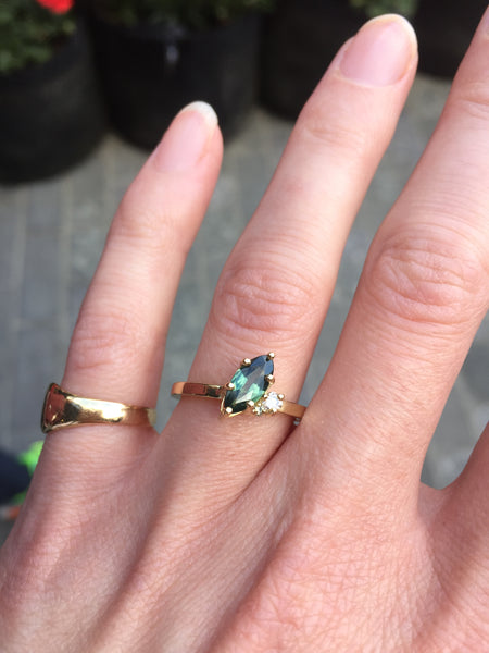 Green Marquise Sapphire & Diamond Ring