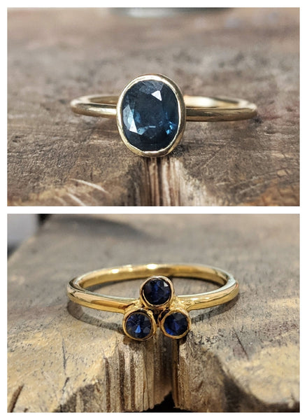 One-Off Blue Sapphire Solid Gold Rings