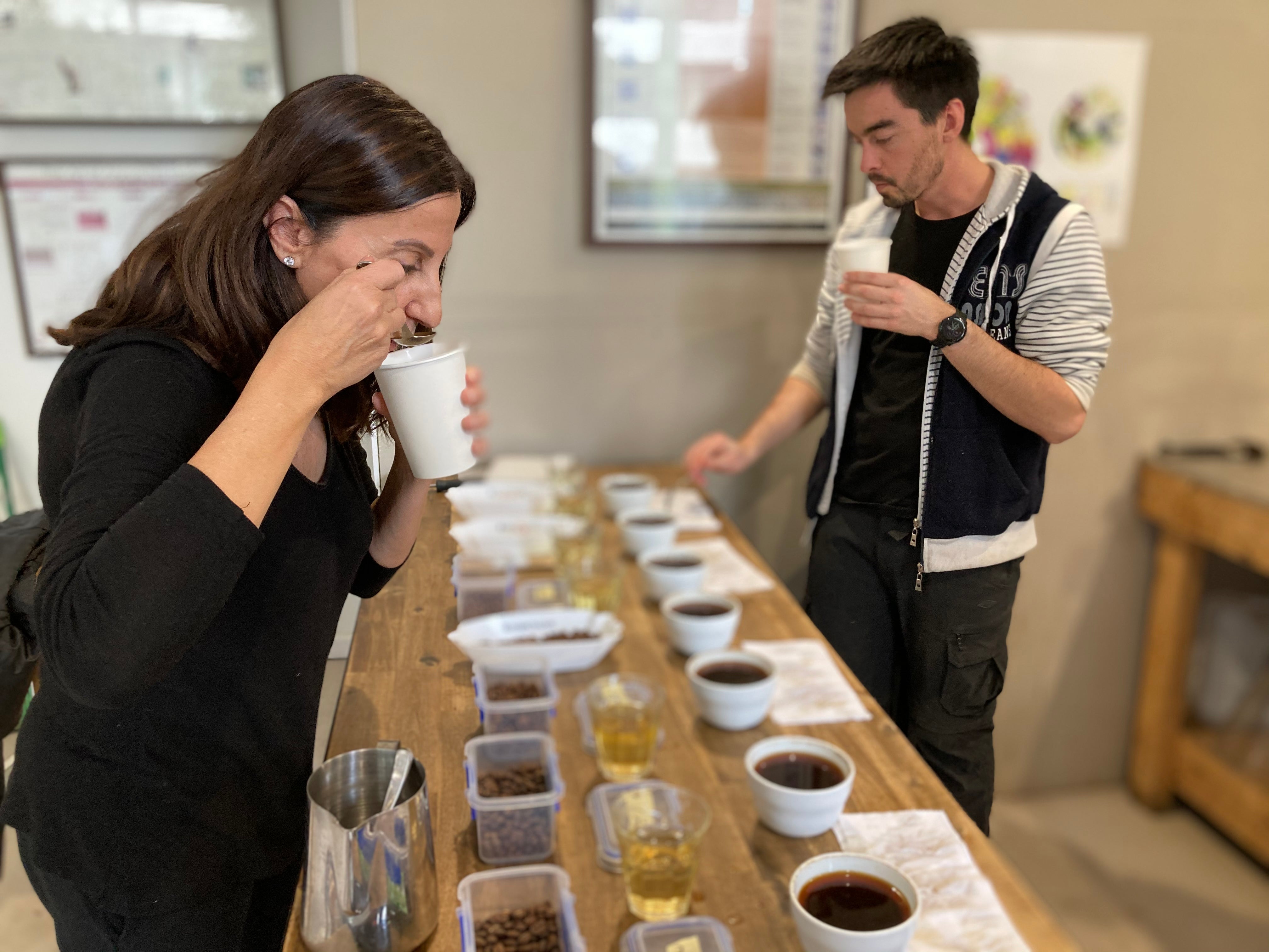 Gina and Numero Uno cupping the Atsabe Washed Single Origin