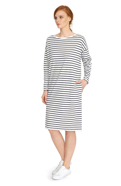 Long sleeve dress in Breton stripe organic cotton ethical fashion