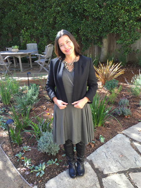 Rachel Sarnoff Mommy Greenest in the Outsider wrap dress is grey