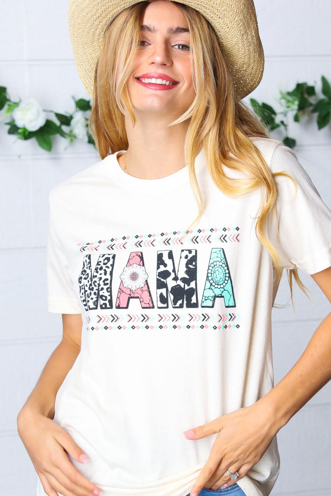 Camiseta blanca de punto gráfico MAMA con cuello barco – Eighty Eight
