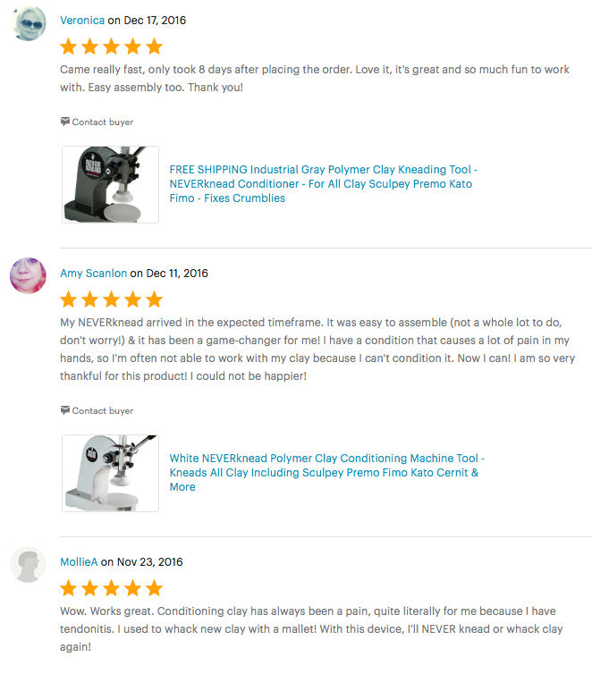 More 5 Star Reviews on Etsy for The NEVERknead Polymer Clay Kneading Machine Tool