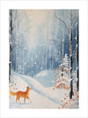 A Fox walking in a Snowy Forest