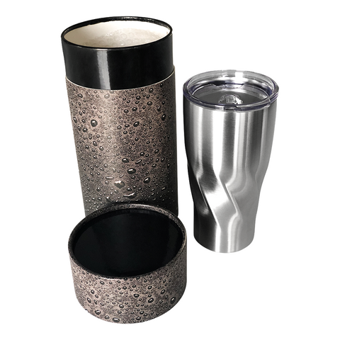 reusable water bottle in a cylindrical box 