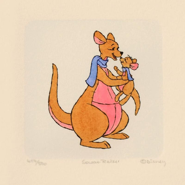 Kanga and Roo Disney Winnie the Pooh Hand Tinted Color Etching Numbered