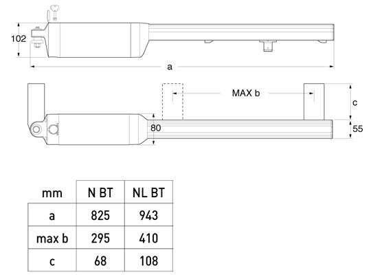 Dimensions for BFT 24v Phobos Single Arm Automation