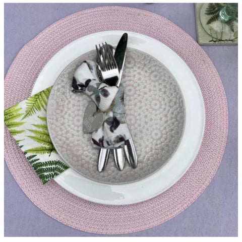 Pink and grey place setting