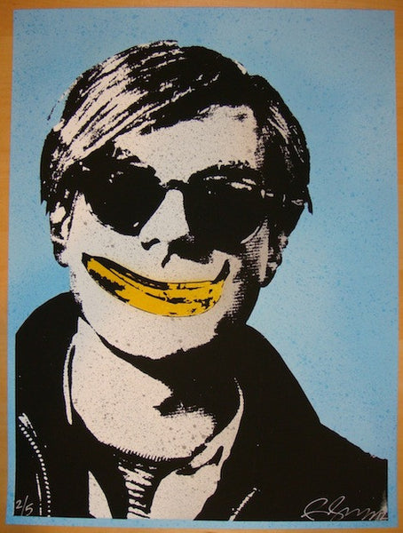 2012 Andy Warhol w/ Banana Smile - Blue Art Print by Rene Gagnon