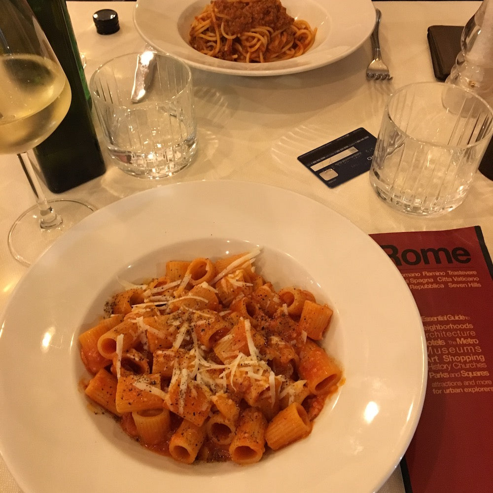 Bowl of pasta at Rome restaurant Clemente della Maddalena