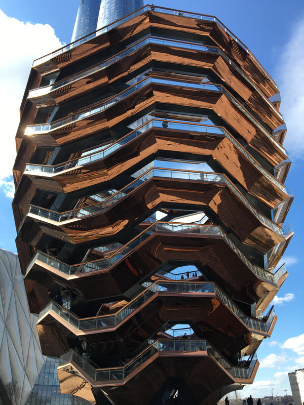 View looking up at The Vessel sculpture at Hudson Yards in NYC