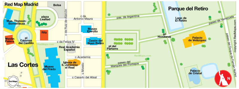 map showing the area around Prado Museum in Madrid