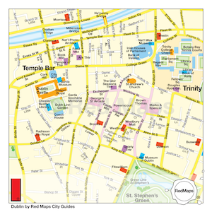 map showing central Dublin tourist attractions near Temple Bar