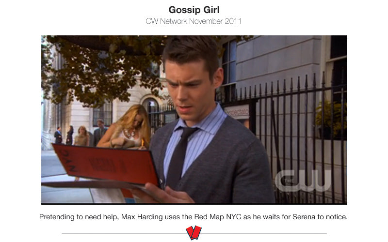 Scene from Gossip Girl TV show of a character holding Red Map of New York City
