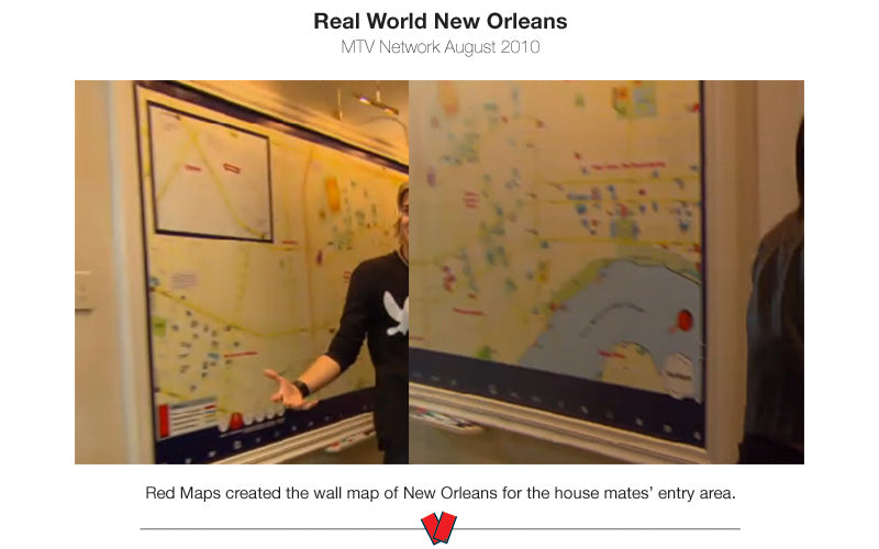 photo of New Orleans wall map as it appeared on the TV show Real World New Orleans