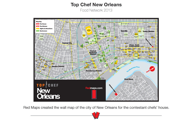 image of a wall map of New Orleans that was created for TV show Top Chef New Orleans