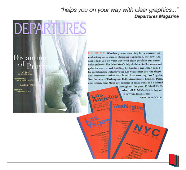 Departures Magazine cover with article that recommends Red Maps city guides