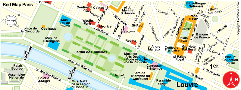 map showing the Tuileries Gardens in Paris