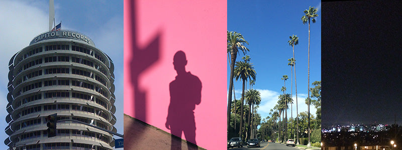 photos of Capitol Records Building and famous Pink Wall in Los Angeles