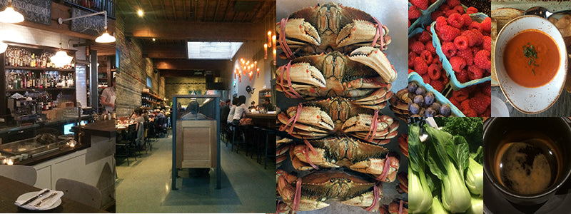 image of food and the interior of Melrose Market in Seattle