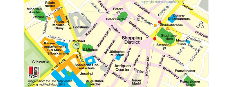 Vienna map showing antiques shopping district