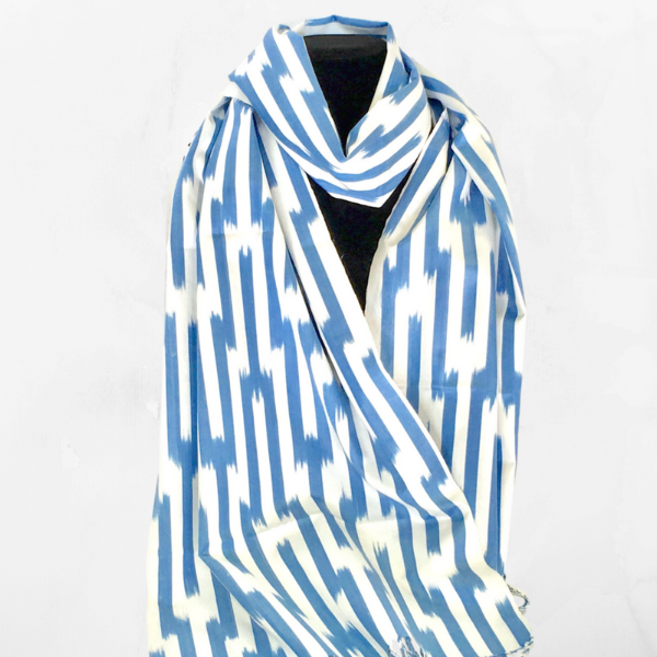 blue and white silk scarf