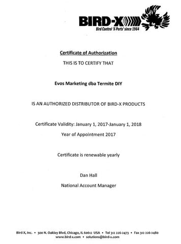 Bird X Products Certification 