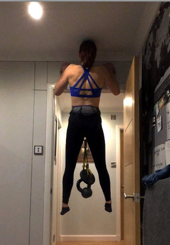 Blue HoldBreakerX climbing sports bra pull up