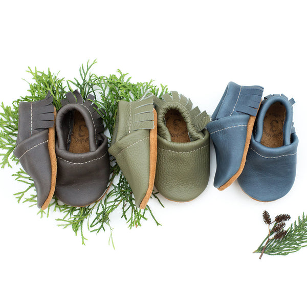 Moss, Denim, Iron Leather Moccs Shoes 