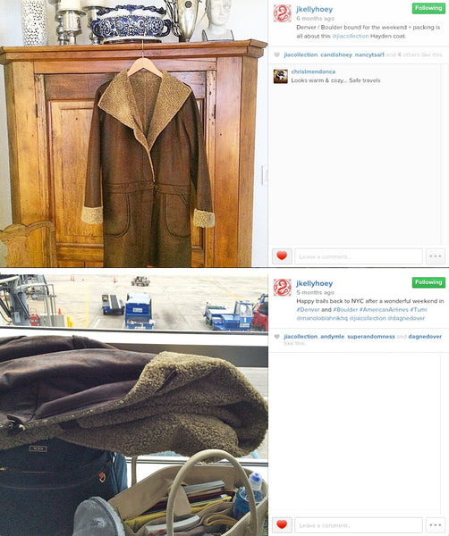 Kelly's Instagram photos of our Hayden coat on her trip to Denver/Boulder