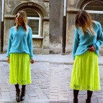 Polish fashionista Katarzyna pairs this simple vintage sweater with a shockingly chartreuse skirt from ASOS.