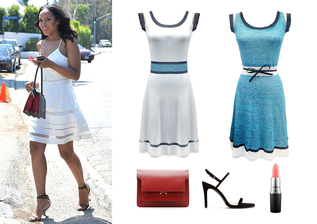  Get Kerry Washington's cool spring look with the Adalina reversible dress and some strappy heels.