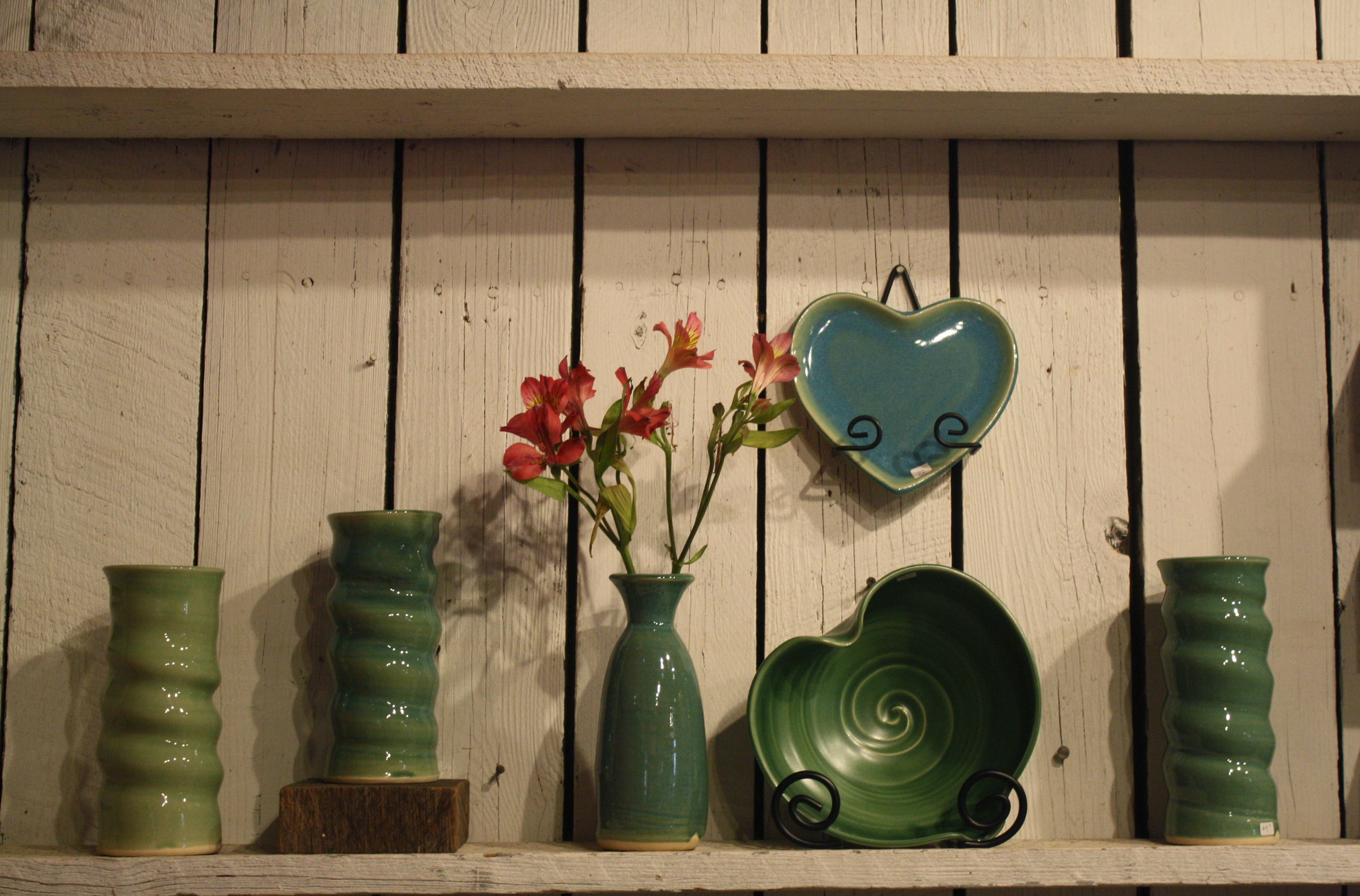 A display of pottery at Greenbridge Pottery Studio