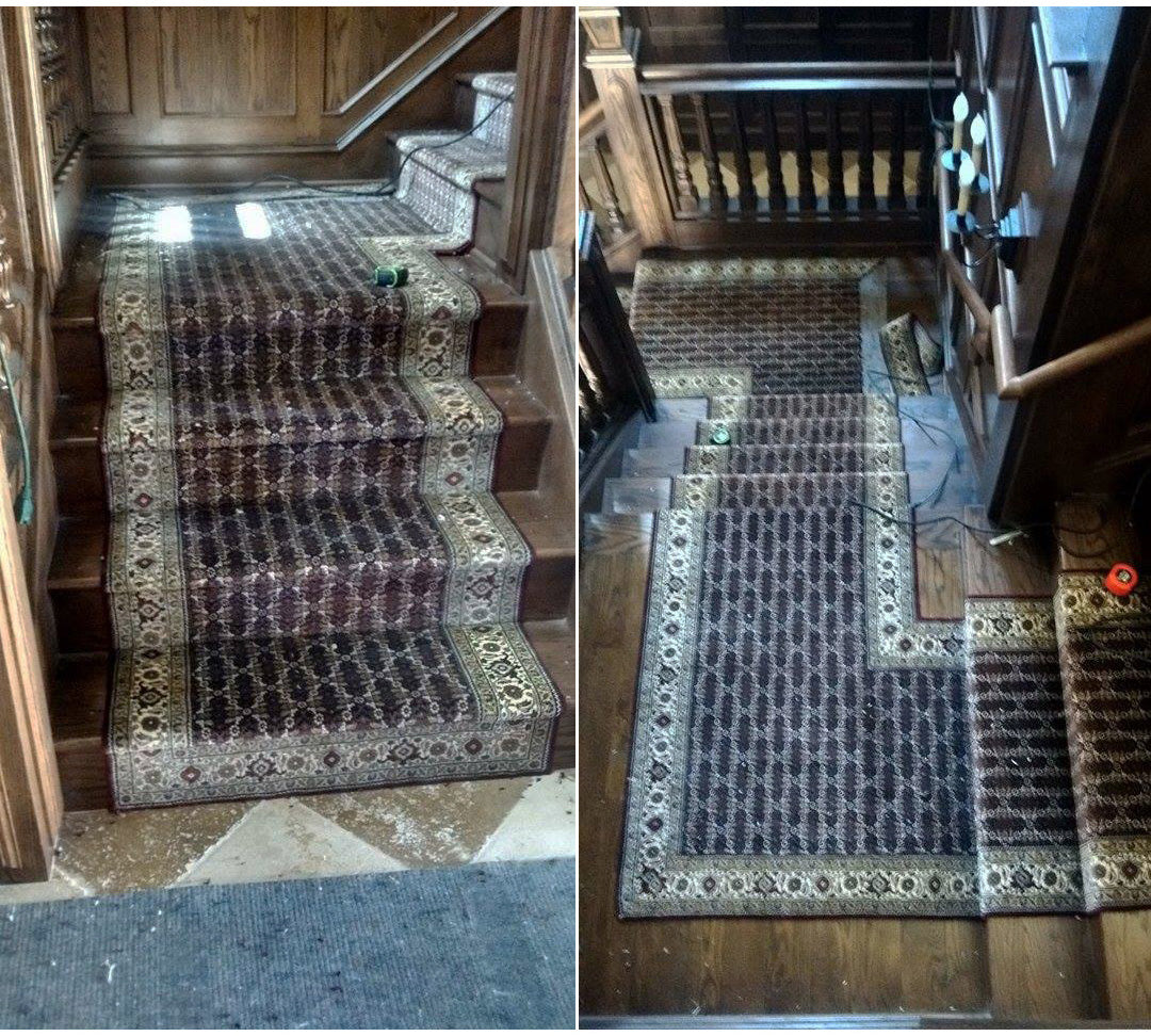 Custom cutting stair runner to fit double staircases