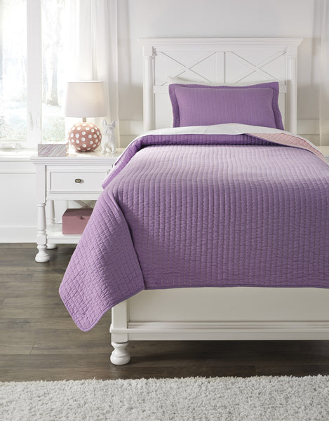 Full Lavender/Pink Ashley Furniture Signature Design by Ashley Q225023F Dansby 3 Piece Coverlet Set 