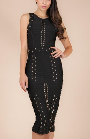 Black Bandage Dress Metal Detail New Year's Eve Dress