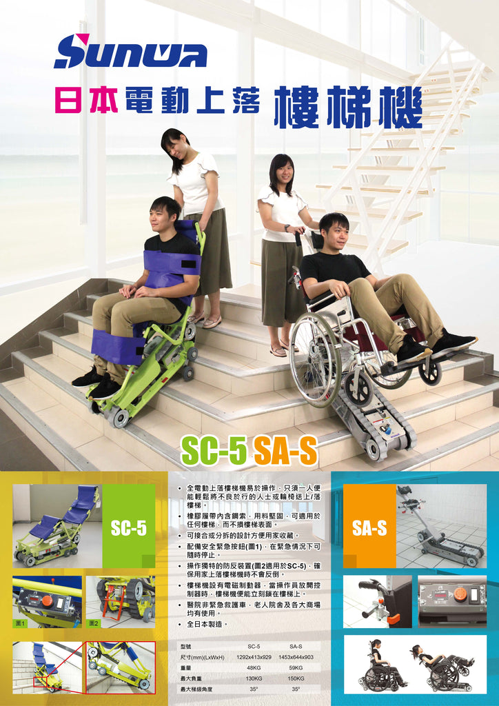 引入日本品牌SUNWA電動上落樓梯機
