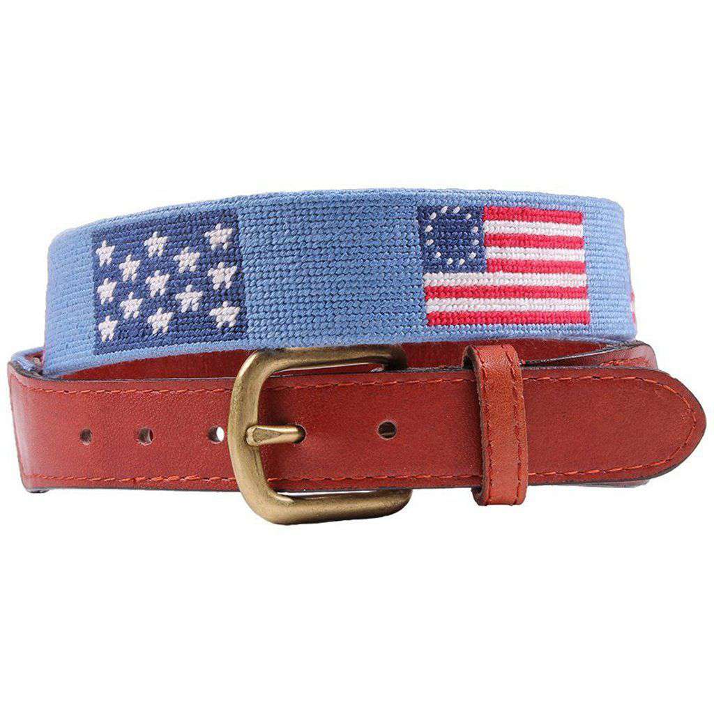 Smathers and Branson Flags of our Fathers Needlepoint Belt in Antigua Blue
